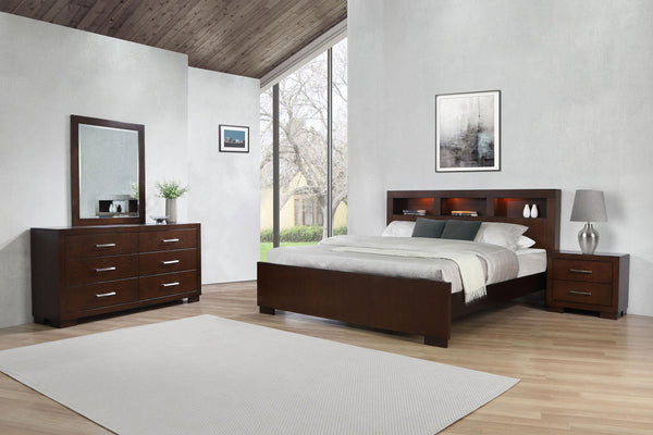English Elm Emory Queen Bedroom Set Solid Hardwood Bookcase Headboard Built-in Lights Cappuccino B062S00776