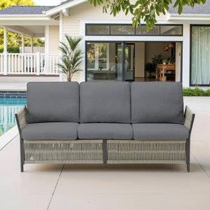 English Elm 73.2" Outdoor Handwoven Rattan 3 Seat Sofa with Olefin Cushions for Porch or Patio T3773P419402
