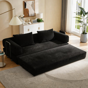 English Elm 78 Inch Corduroy Convertible Sofa Sleeper Futon with Foldable Armrests for Studio Rooms Black W5385P455023