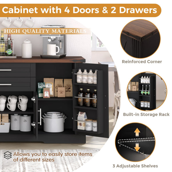 English Elm 63" Farmhouse Barn Door Storage Cabinet with Anti-Tip Safety, Quiet Drawers, Adjustable Shelf & Metal Handles Black W2917P319120