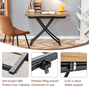 English Elm Table and Chair Set Adjustable Height Mdf Wood Grain Top with Four Linen Dining Chairs Black,Dark Walnut,Natural Wood W1151S03770