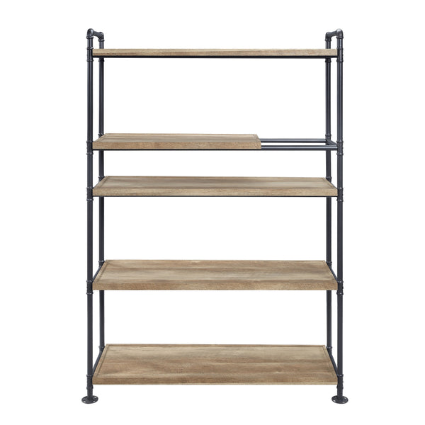 English Elm Brantley Industrial Bookshelf with Water Pipe Metal Frame, Powder-Coated Finish & 3 Wide Shelves Oak 49 L x 22 W x 9 H B2726S00229