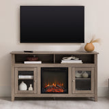 English Elm Walker Edison - Classic Glass-Door Fireplace Tall Tv Stand For Tvs Up To 65" - Driftwood