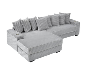 English Elm 111.4-inch corduroy L-shaped sofa with reversible chaise, armrest cup holders, lockers, sturdy frame Gray W1278S00104