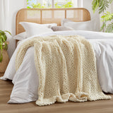 Madison Park Chunky Double Knit Casual Hand Made Chunky Double Knit Throw Blanket MP50-6135 Ivory