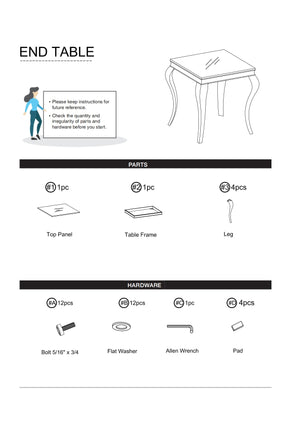 English Elm Glam Stainless Steel Coffee Table with Beveled Tempered Glass Top and Elegant Cabriole-Style Legs Silver,White 28 L x 28 W x 4 H B011S01177