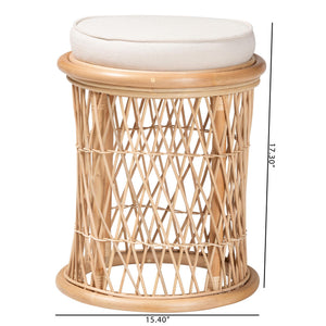 English Elm Bohemian Woven Rattan Round Footstool with Cushion for Living Room Boho Decor B2750P467735