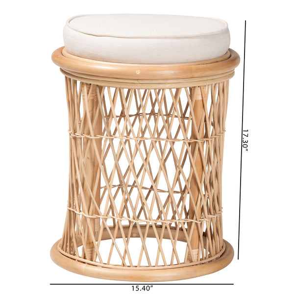 English Elm Bohemian Woven Rattan Round Footstool with Cushion for Living Room Boho Decor B2750P467735