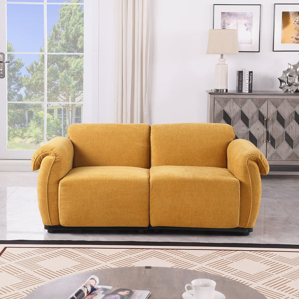 English Elm 102 Inch Linen Modular Sectional Sofa with Hidden Storage and Cloud Cushion Comfort Yellow W1099S00200
