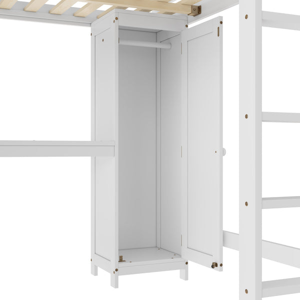 English Elm Full Size Pine Loft Bed House Frame with Slide Bookshelves and Moon Star Rails W1580S00162