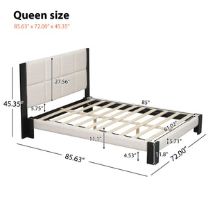 English Elm Christopher Knight Home® - Boucle Queen Upholstered Bed Frame with Square-Stitched Headboard, Beige Fabric & Black Legs - Cozy Platform Design N758Q545253A