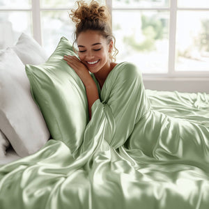 JLA Home Madison Park Essentials - Luxury Satin Sheet Set for Smooth, Skin-Friendly Sleep with Wrinkle-Resistant Finish & OEKO-TEX Safety Sage MPE20-1123