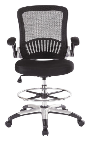 OSP Home Furnishings Mesh Back Ergonomic Drafting Chair with Lumbar Support Padded Flip up Arms Studio Use DCY69006-3M