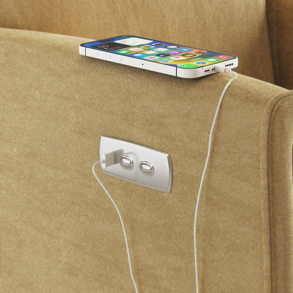 English Elm Power Swivel Velvet Recliner with Usb Charging for Living Room or Home Office Yellow W3568P431985