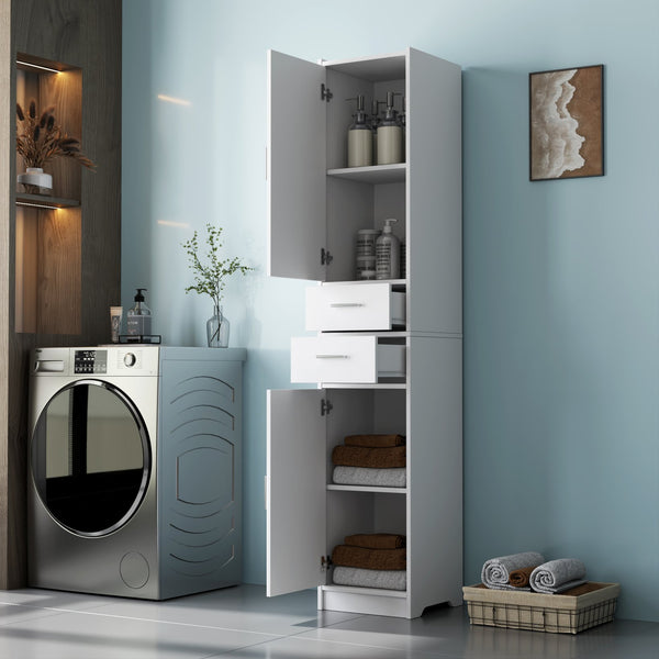 English Elm 70.87" Tall Bathroom Cabinet with 2 Doors & Drawers, Slim Vertical Storage w/ Adjustable Shelves for Home W331P365119