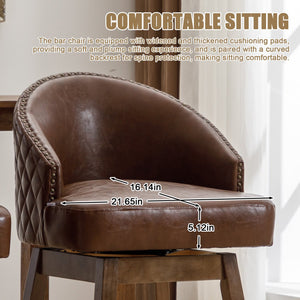 English Elm United We Win Quilted Microsuede Swivel Barstool with Wood Legs and Gold Rivet Trim Brown W1568P361704