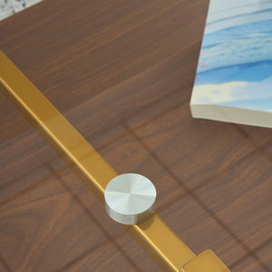 English Elm Rectangle Coffee Table - Modern Tempered Glass Top With Gold Metal Legs For Chic Living Room Style W241126033-GIGA