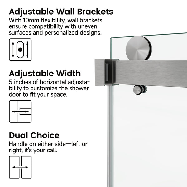 English Elm 66*76" Frameless Double Sliding Shower Door with 10mm Tempered SGCC Glass, Leak-Free 304 Stainless Hardware Brushed Nickel T3177P320593