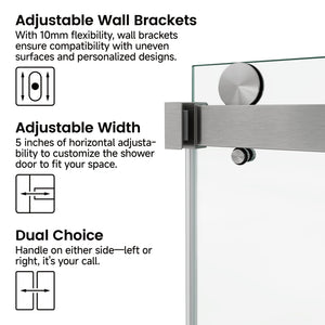 English Elm 60*76" Frameless Double Sliding Shower Door with 10mm SGCC Tempered Glass, Leak‑Free 304 Stainless Steel Brushed Nickel T3177P320589