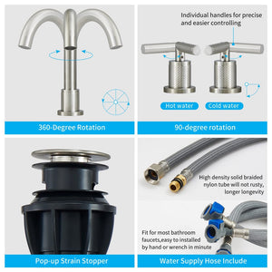 English Elm Bathroom Faucet Brushed Nickel 2 Handle Widespread Sink Faucet With 360° Swivel Spout & Drain T3177P277502