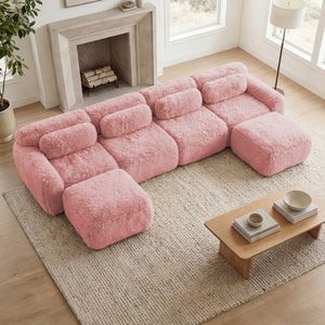 English Elm U-shaped Modular Sectional Sofa with Plush Fabric and High Resilience Foam for Living Rooms Pink W714S01564