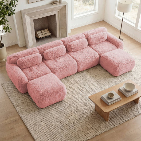 English Elm U-shaped Modular Sectional Sofa with Plush Fabric and High Resilience Foam for Living Rooms Pink W714S01564