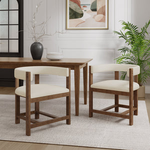 English Elm Dining Arm Chairs Set of 2 Barrel Back Rubberwood Frame with Cushioned Upholstery Beige N771P243844D