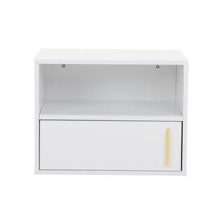 English Elm Set of 2 Nightstands with Built-In USB & Outlet Charging Station, Fabric Drawers, Open Shelves for Bedroom White W2181P190821