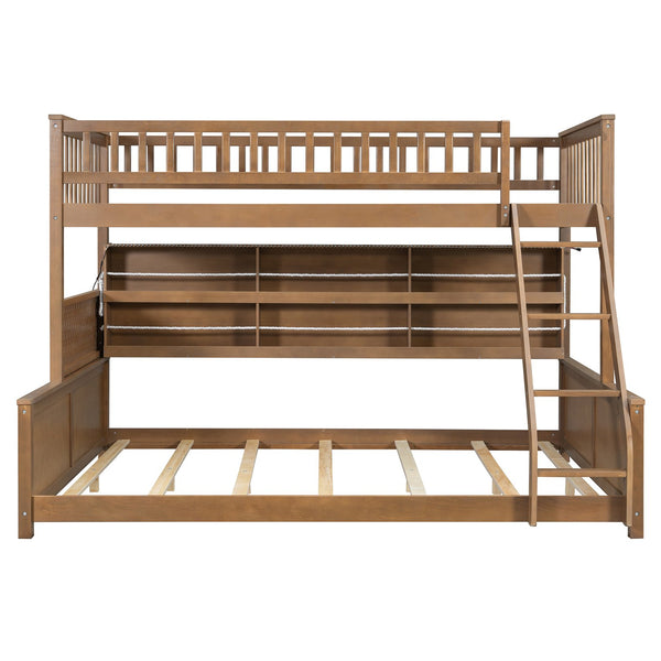 English Elm Twin Xl Over Queen Bunk Bed with Led Lighting Shelving and Pegboard Pinewood Frame Brown LT000280AAP