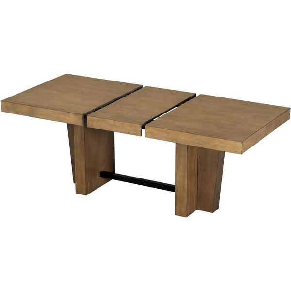 English Elm Topmax Farmhouse Extendable Rubberwood Dining Set Seats Six with Bench and Linen Chairs Brown+Gray N717S000089E