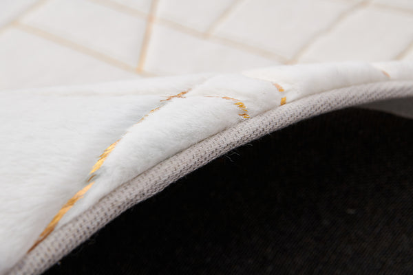 English Elm Luxury Plush Faux Fur Area Rug - Machine Washable White & Gold Geometric Design For Modern Spaces B030P233686