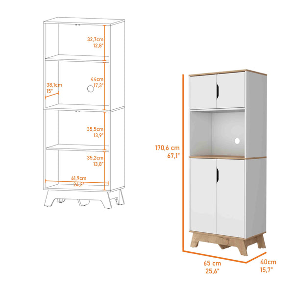 English Elm Brussel Multicolor Microwave Pantry Cabinet with Countertop Surface, Top & Lower Double Doors, Sturdy Wood Support B128S00133