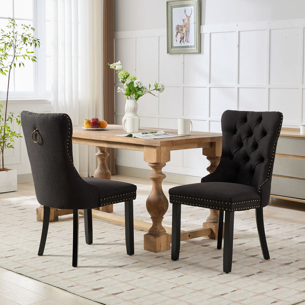 English Elm Nikki Modern Tufted Linen Dining Chair with Solid Wood Frame, High-Rebound Cushion, Nailhead Trim, 300 lb Capacity Black W1143P233648