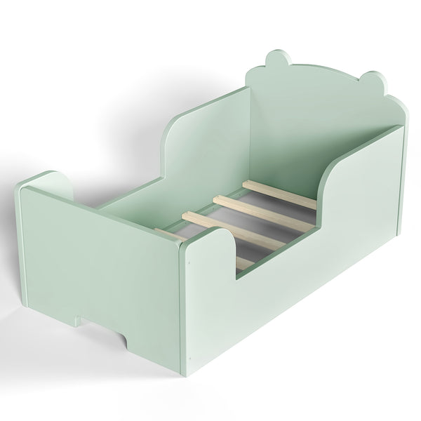 English Elm Toddler Bear Shaped Pine Floor Bed Low Profile Frame Safe Rounded Edges Kids Room Green W1580P373256