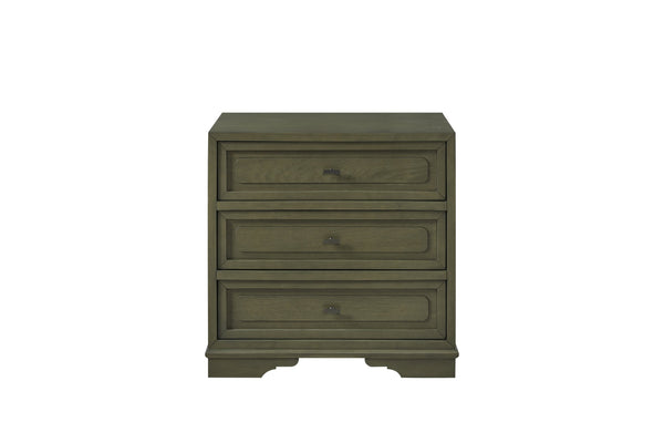 English Elm 3 Drawer Nightstand Warm Cashew Finish with Usb Charging Cedar Lined Bedroom Storage Green B2699P440922