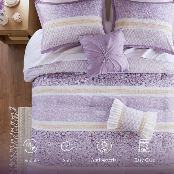 English Elm 5 PCS King/Cal King Seersucker Comforter Set with Lace Trim, Plush Microfiber Fill, 5-Piece Elegant Bedding Ensemble B035P366535