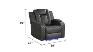 English Elm BENZ Power Reclining 3PC Set in Gray Faux Leather with LED Lights, Bluetooth, USB, Cupholders B009S01936