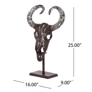 English Elm Christopher Knight Home® - Taurus Aluminum Bull Skull on Stand — Handcrafted Bronze Whitewash Accent Decor, Rustic Southwest Centerpiece 68772.00