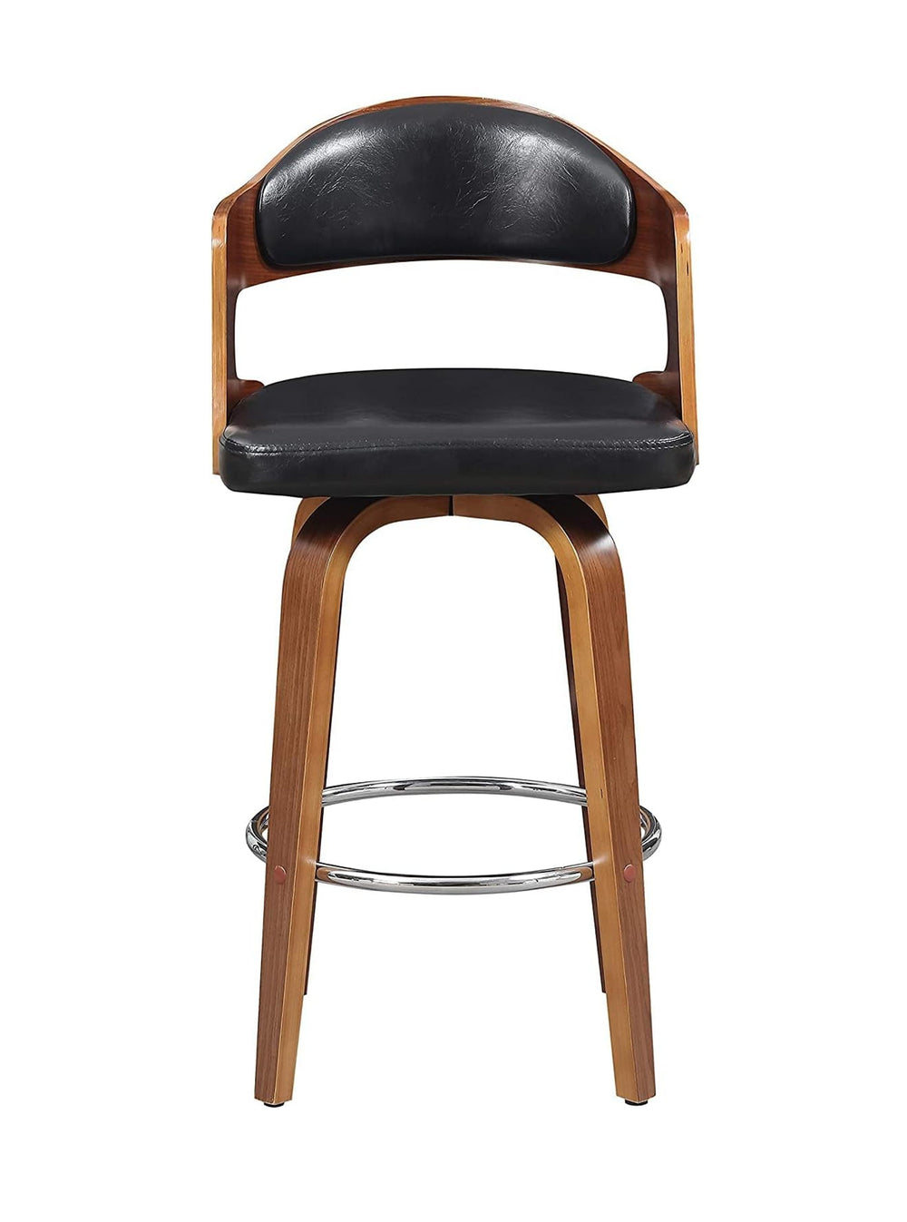 English Elm 1pc Mid-century Modern Swivel Counterstool Faux Leather Cushion Curved Wood Back Kitchen B011P479663