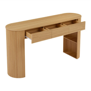 English Elm [video] Retro Fluted Console Table with 3 Drawers Open Niche Mid-century Entryway Natural N759P283616N