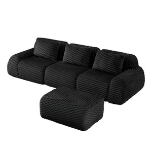 English Elm 114" Modular L-shaped Sectional Sofa Flannelette Fabric Deep Seat Ottoman Living Room W714S01533