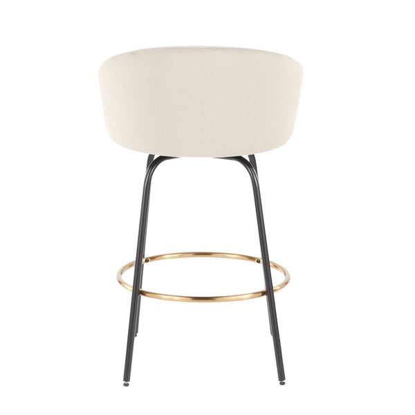 English Elm 26" Swivel Counterstools Cream Velvet Seat Gold Armrests Black Frame Set of 2 B202S00197
