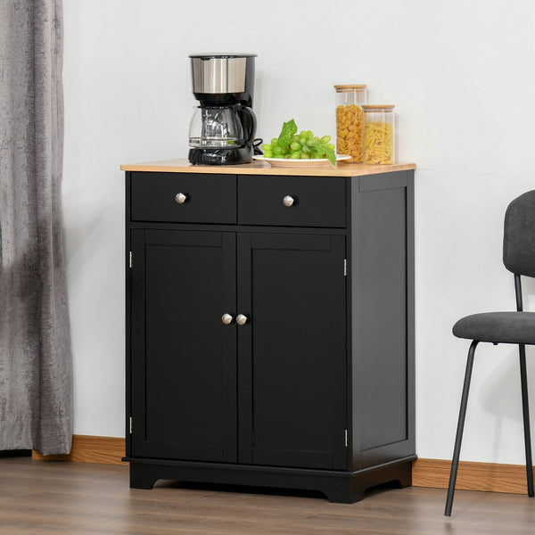 English Elm Homcom Modern Black Sideboard With Solid Rubberwood Top, Adjustable Storage For Kitchen & Dining W2225P200788