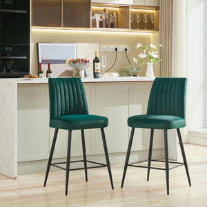 English Elm Adjustable Velvet Bar Chairs Set Of 2 – Stylish Green Upholstered Seating For Kitchen & Dining Spaces W3615P340681