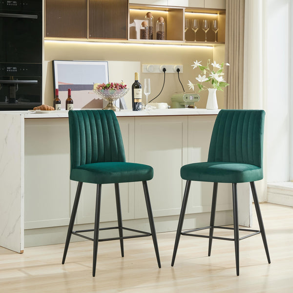 English Elm Adjustable Velvet Bar Chairs Set Of 2 – Stylish Green Upholstered Seating For Kitchen & Dining Spaces W3615P340681