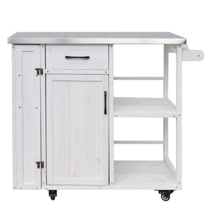 English Elm Foldable Outdoor Kitchen Cart with Stainless Worktop Fir Wood Frame and Lockable Wheels White N719P380278K
