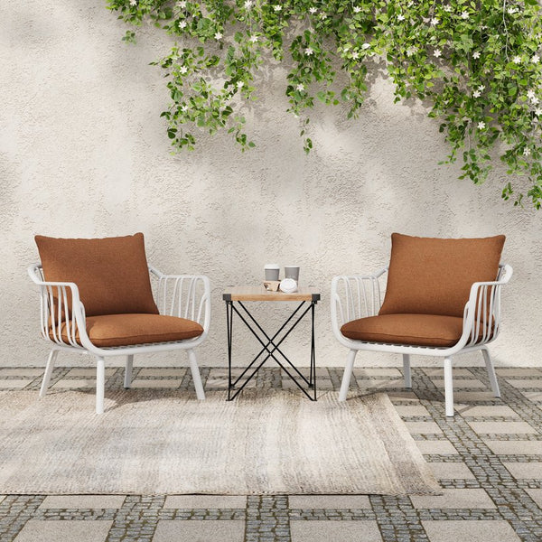 English Elm Christopher Knight Home® - Huron Outdoor PP Club Chair with Waterproof Olefin Cushions, Durable Plastic Frame and Iron Legs - Weather-Resistant Patio Seating Set Brown,White N775P178198W