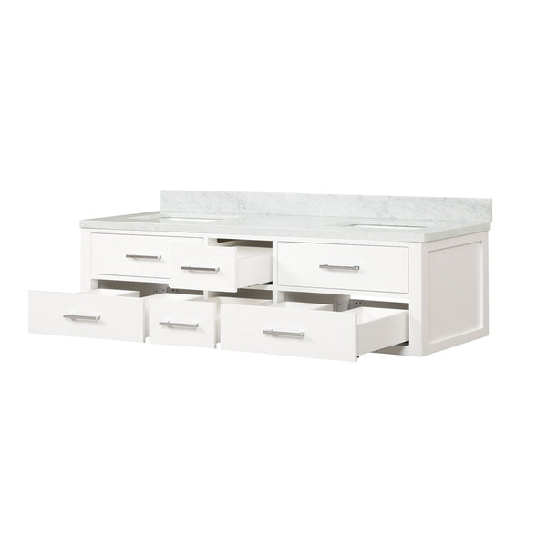 English Elm White Double Bath Vanity With Carrara Marble Top – 72" W, Elegant Design, Ample Storage & Easy Setup B2731P258082-GIGA