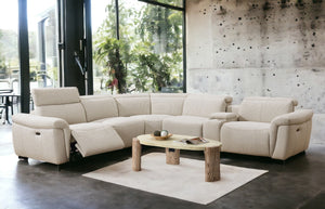 English Elm Dayana Beige Boucle Power Recliner Sectional Sofa for 5 with Dual Power Recliners, Cupholders, Storage, Adjustable Headrests, Cozy D27 Foam B2726S00119