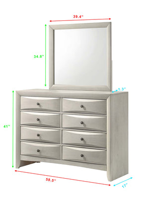 English Elm 1pc Modern Geometric Chest of Drawers with High-Gloss Finish, Sleek Hardware, Spacious Storage and Style White 60.5 L x 18.8 W x 43.2 H B2741P323492